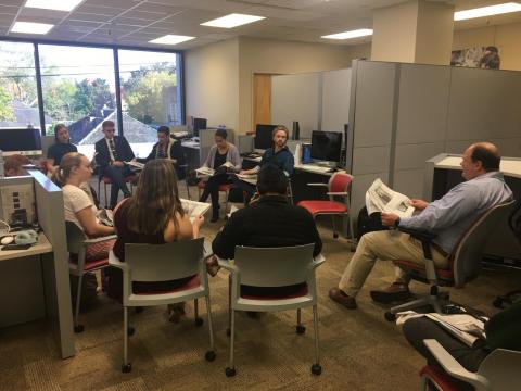 the Maroon Staff receive a critique from Advisor Michael Giusti, March 6th 2020
